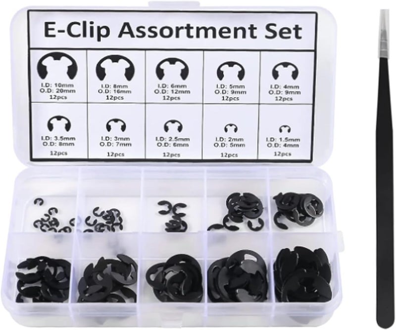 AEDIKO 120pcs E-Clip Circlip External Retaining Clips Assortment Set Hardened Steel Circlip Kit Anti Walk Washers 1.5/2 /3/4/5/6/7/8/9/10mm - Image 1